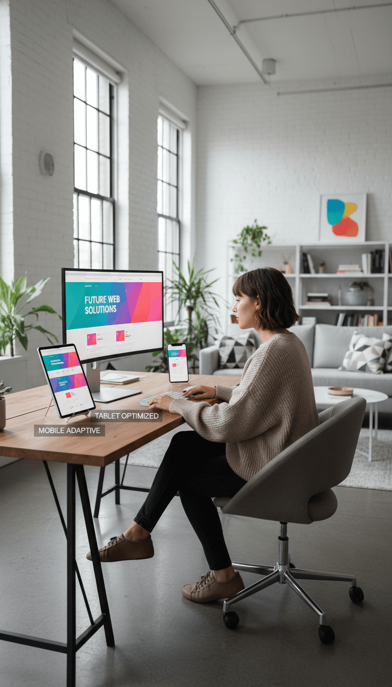Designer working on responsive web design for mobile and desktop
