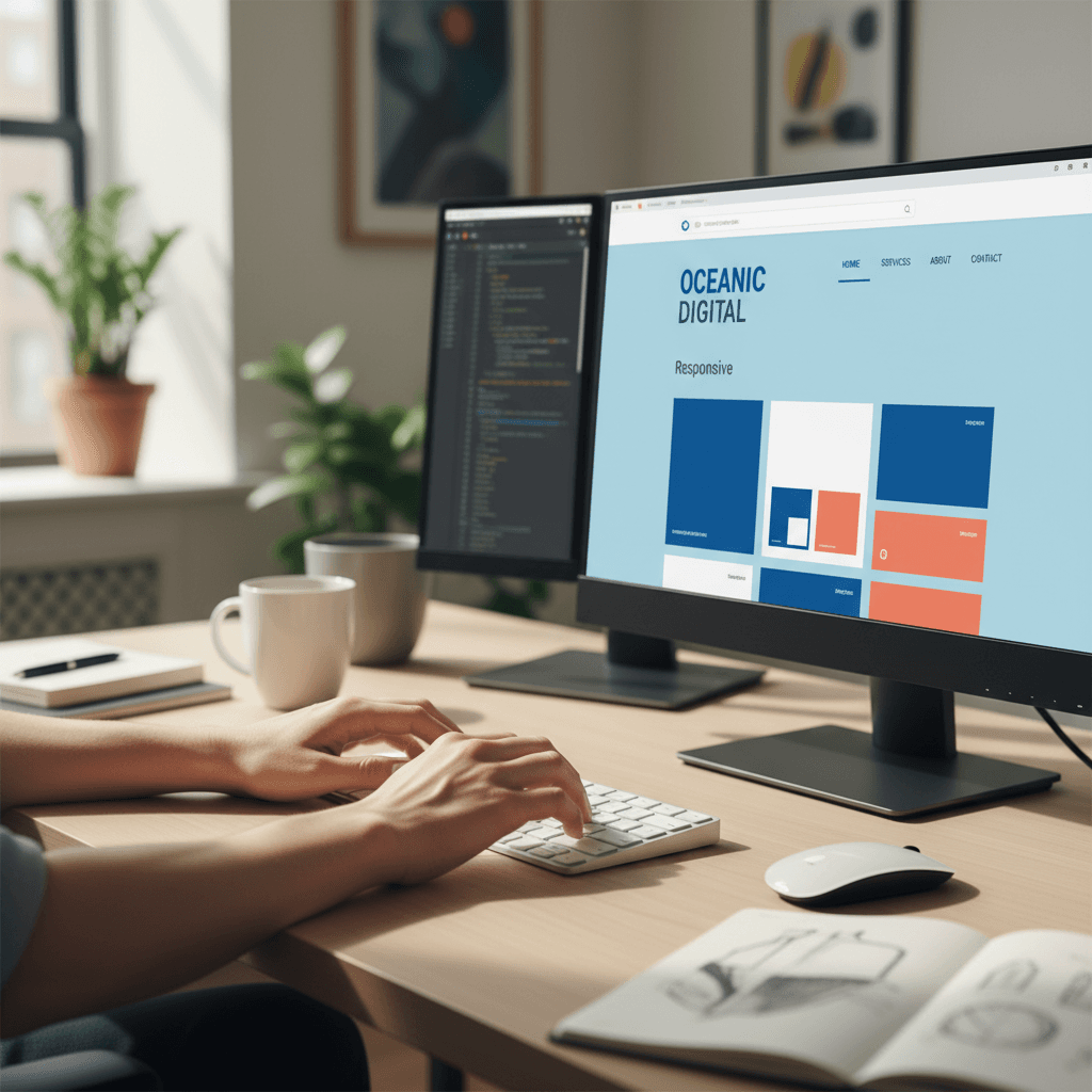 Web designer working on website design in modern studio